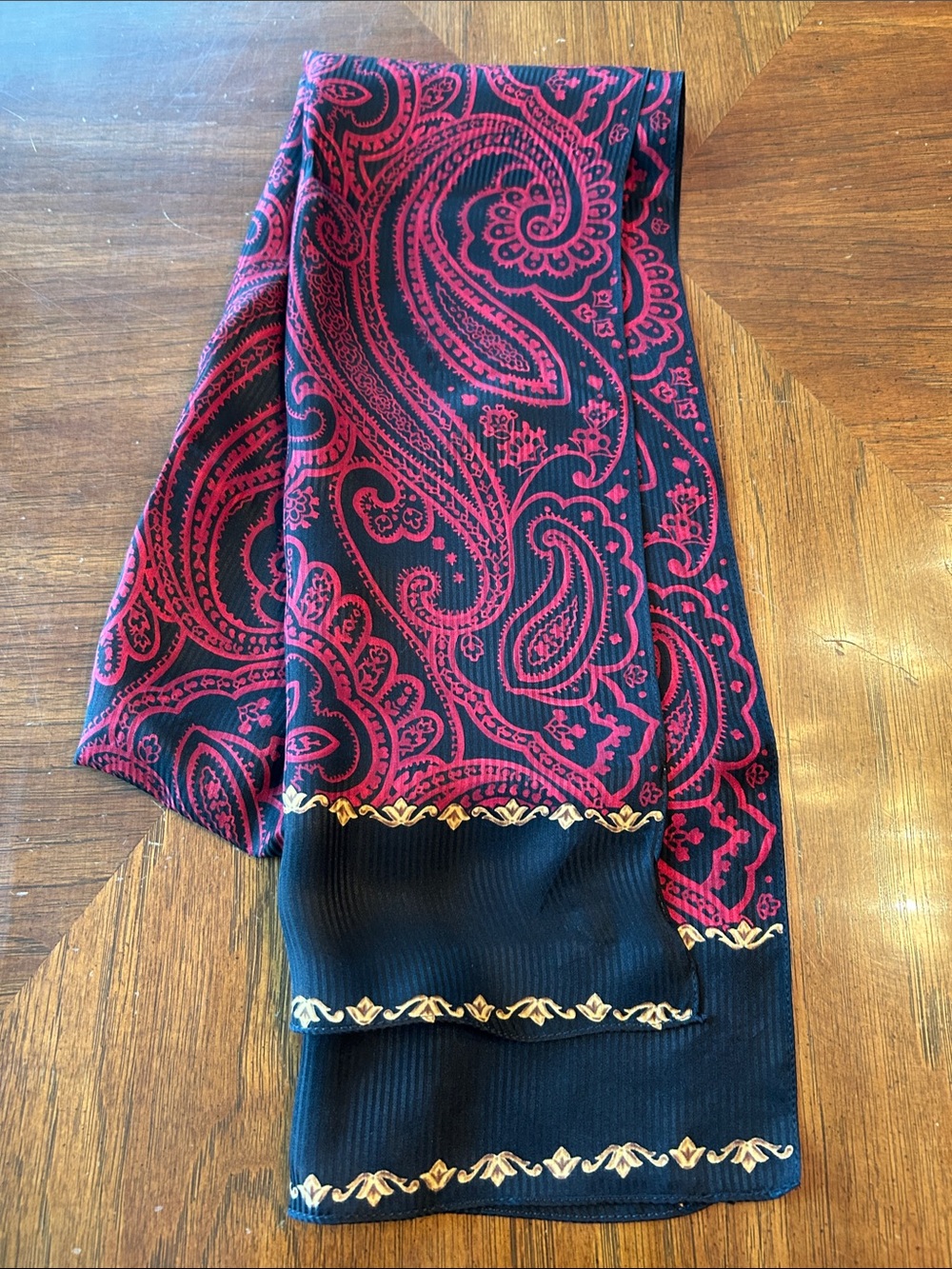 Talbots Black and Red Paisley Scarf with Gold Trim